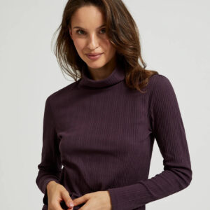 Prążkowany golf z długimi rękawami fioletowy