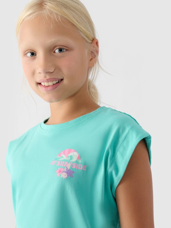 7015f0da5c5fe5d70a71a09d66af4dc888c42a56 4F Top z nadrukiem dziewczęcy - turkusowy 158 (12-13 lat)