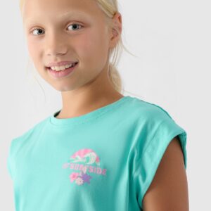 4F Top z nadrukiem dziewczęcy - turkusowy 158 (12-13 lat)