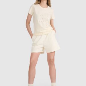 4F T-shirt regular z nadrukiem damski - beżowy