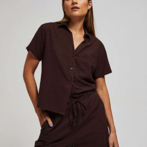 Gładkie szorty z wiązaniem ciemnbrązowe