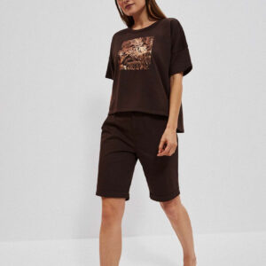 Szorty z plecionym paskiem ciemnbrązowe