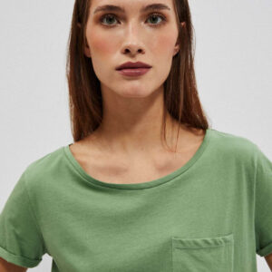7248650df2c0dbc0a72143134f32a309c6cf472f Bawełniany t-shirt z okrągłym dekoltem i kieszkonką oliwkowy