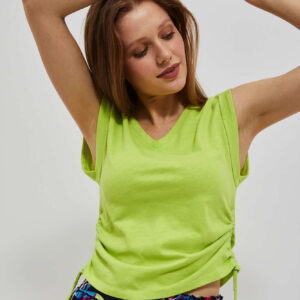 T-shirt z dekoltem w serek neonowy