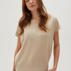 Gładki sweter z krótkimi rękawami beżowy