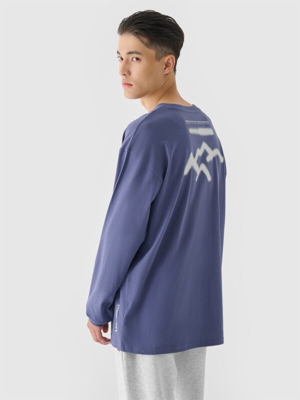 4F Longsleeve oversize z nadrukiem męski - niebieski