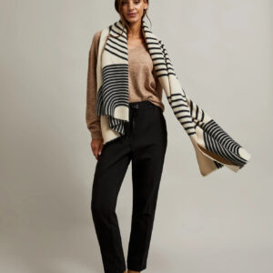 Szalik w czarne paski beżowy