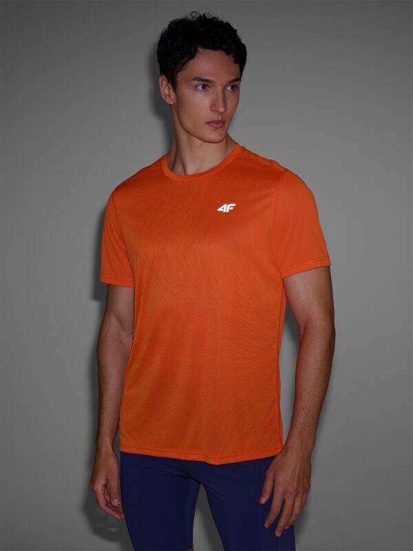 4F Koszulka do biegania regular szybkoschnąca męska - pomarańczowa