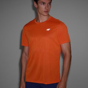 4F Koszulka do biegania regular szybkoschnąca męska - pomarańczowa