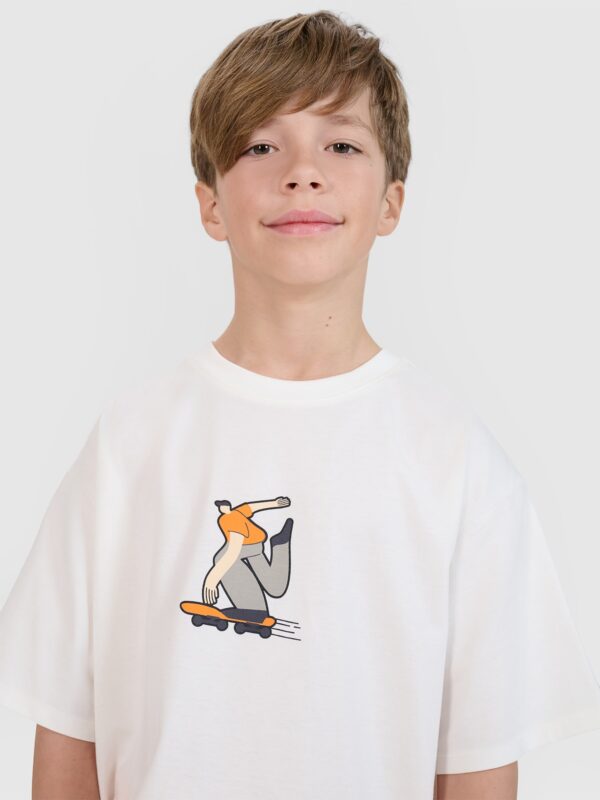 4F T-shirt oversize z nadrukiem chłopięcy - biały 146 (10-11 lat)