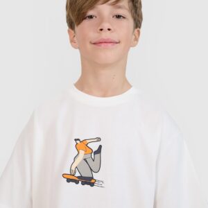 4F T-shirt oversize z nadrukiem chłopięcy - biały 146 (10-11 lat)