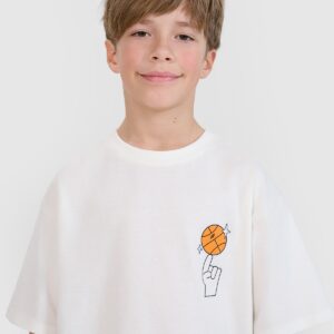 4F T-shirt oversize z nadrukiem chłopięcy - biały 128 (7-8 lat)