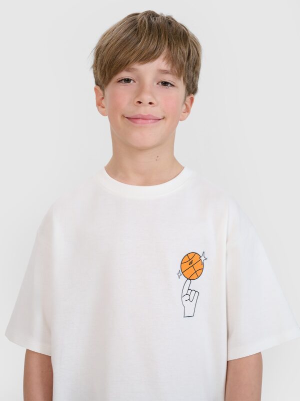 4F T-shirt oversize z nadrukiem chłopięcy - biały 128 (7-8 lat)