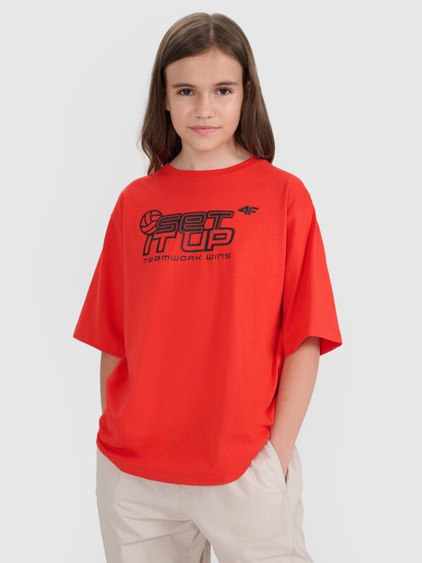 75d07fafe6d8568bd6c2082144da6c5872c25b5f 4F T-shirt oversize z nadrukiem dziecięcy - czerwony 122/128 (6-8 lat)