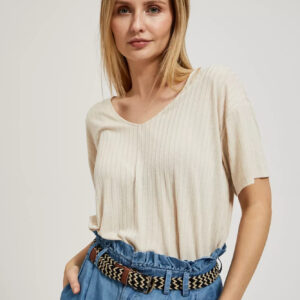 Gładka bluzka z dekoltem w serek beżowa