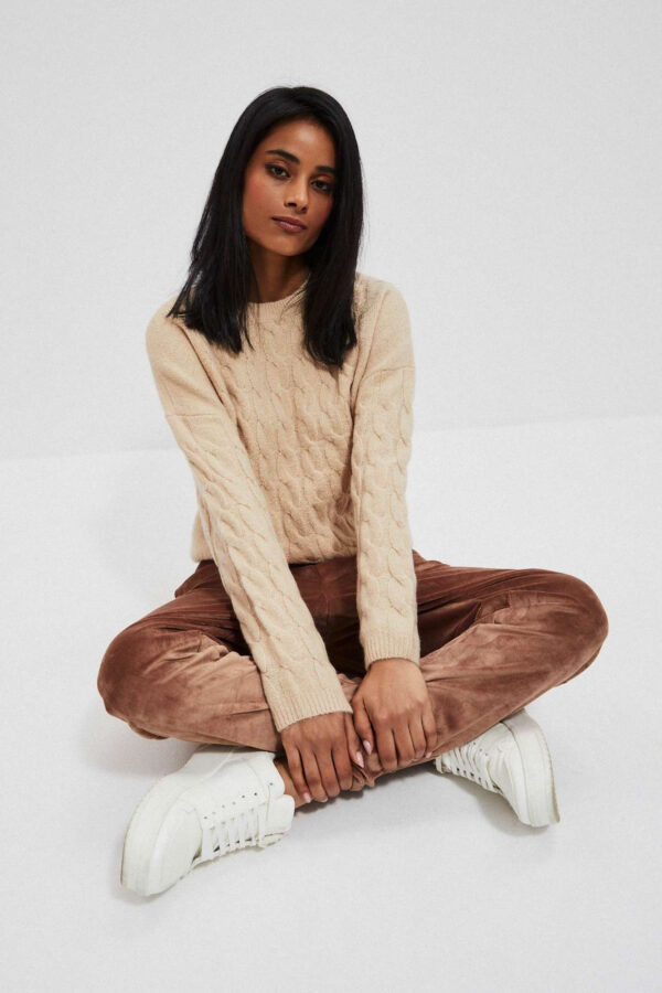 Sweter z ozdobnym splotem beżowy