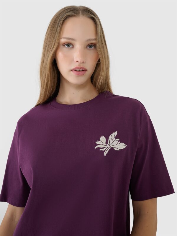 4F T-shirt oversize z nadrukiem damski - fioletowy