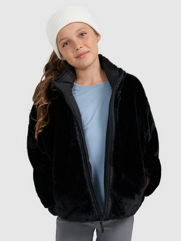 4F Dwustronna kurtka puchowa z wypełnieniem syntetycznym dziewczęca - czarny 164 (13-14 lat)