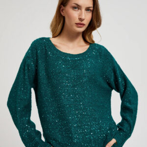77e9ccfb0d126d3b4829f63fd3127a3790038679 Sweter z cekinami i okrągłym dekoltem zielony