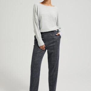 Spodnie w kratkę z prostymi nogawkami szare