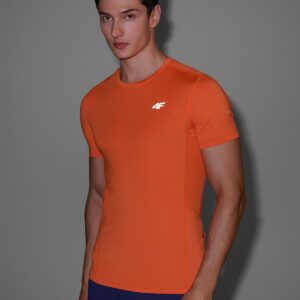 4F Koszulka do biegania slim szybkoschnąca męska - pomarańczowa