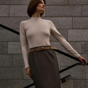 78f61abf70d537d51760d7082700ed99490d0539 Ołówkowa spódnica do kolan ciemnobeżowa