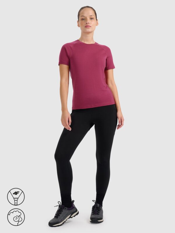4F Koszulka trekkingowa z wełną merino damska - różowa