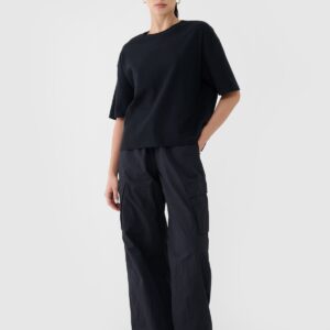 7a970e02bd426a8c058b246afd16a9a8ea3754e6 4F T-shirt regular z waflowej dzianiny damski - czarny