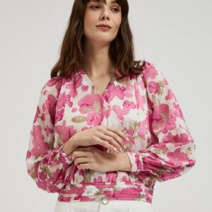 7aa47904c9408818f9205833d2c4a561e9a587c0 Koszula w kwiaty z bufiastymi rękawami różowa
