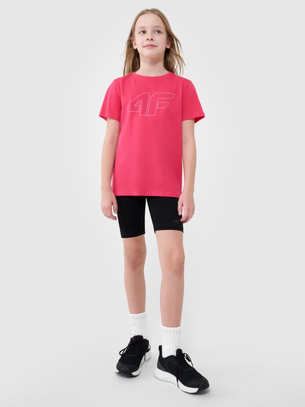 4F T-shirt regular z nadrukiem dziewczęcy - różowy 140 (9-10 lat)
