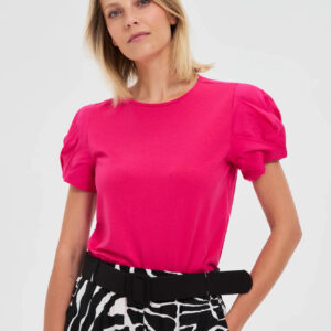 Bluzka z bufiastymi rękawami fuksjowa