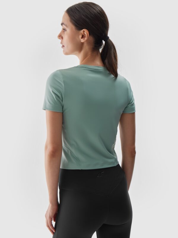 7d324fcdae08c3b93527d13bd37934edfeacd8ff 4F Koszulka do jogi i pilatesu slim szybkoschnąca damska - turkusowa