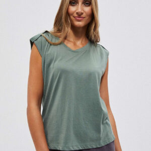 Bawełniana bluzka z krótkim rękawkiem oliwkowa