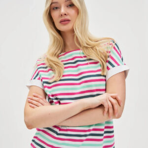 7db4c5fdbf1080f2be38b3113b3fd81c8cdbea4e T-shirt w paski fuksjowy