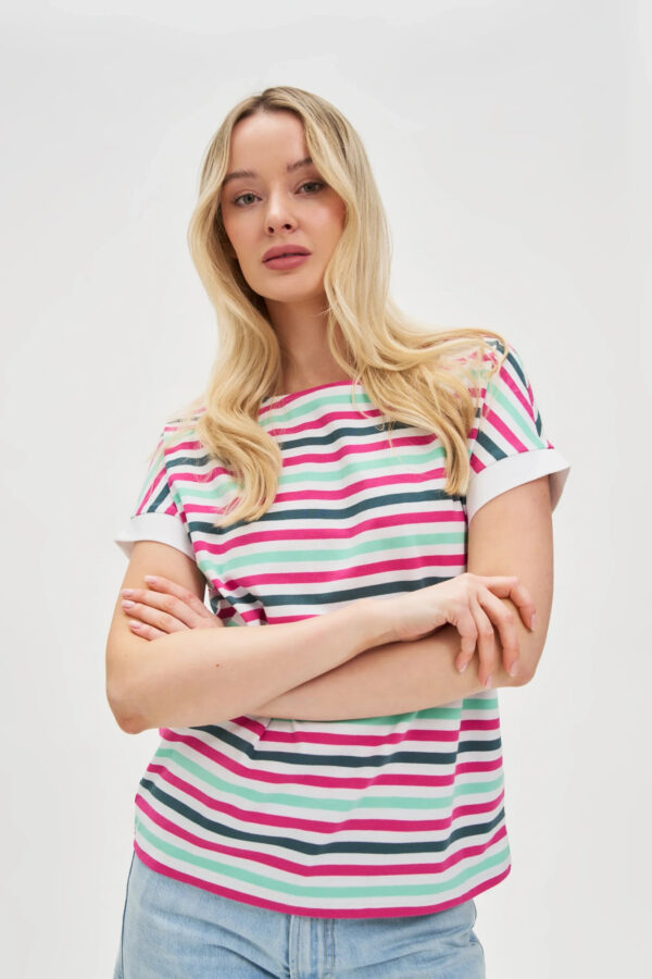 7db4c5fdbf1080f2be38b3113b3fd81c8cdbea4e T-shirt w paski fuksjowy