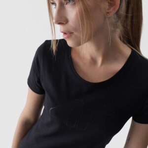 7f086c6ffeec79d83af0749e1c2b363877994792 4F T-shirt slim z nadrukiem damski - czarny