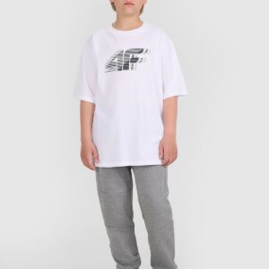 4F T-shirt oversize z nadrukiem chłopięcy - biały 128 (7-8 lat)