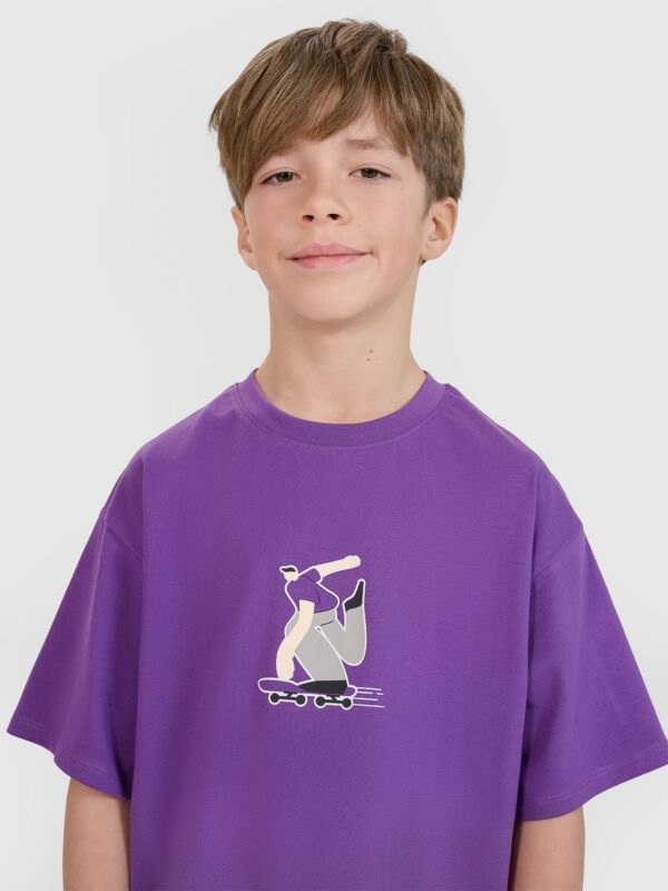 4F T-shirt oversize z nadrukiem chłopięcy - fioletowy 158 (12-13 lat)