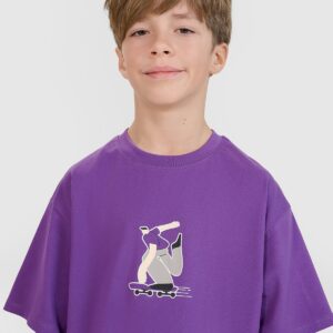 80350dd72a3daa3c901e7c59de013161dc043d4a 4F T-shirt oversize z nadrukiem chłopięcy - fioletowy 158 (12-13 lat)