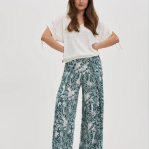 Wzorzyste spodnie z wiskozy zielone