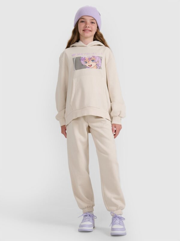 4F Bluza dresowa nierozpinana z kapturem dziewczęca - biała 146 (10-11 lat)