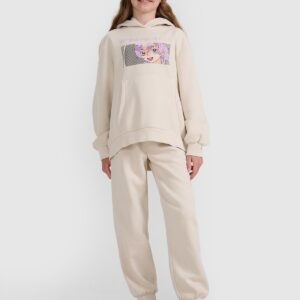 4F Bluza dresowa nierozpinana z kapturem dziewczęca - biała 146 (10-11 lat)