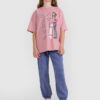 4F T-shirt oversize z nadrukiem dziewczęcy - różowy 146 (10-11 lat)