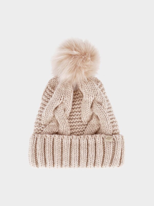 4F Czapka zimowa damska - beżowa