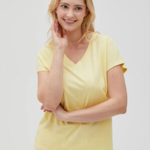 824051d02c269d98e85126e6be5bae4c9ea3f953 Bawełniny t-shirt z dekoltem w serek żółty