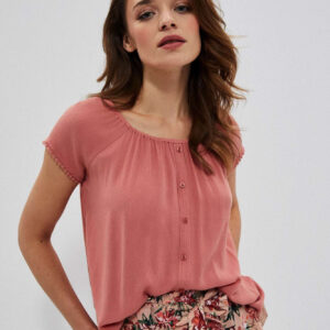 Gładka bluzka koszulowa z wiskozy ceglasta