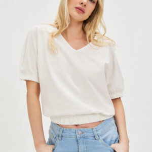 Bawełniana bluzka z bufiastymi rękawami biała