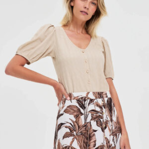 Bluzka z bufiastymi rękawami beżowa