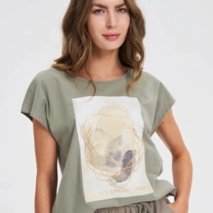 T-shirt z nadrukiem oliwkowy