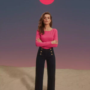 Jeansy wide leg z ozdobnymi guzikami granatowe